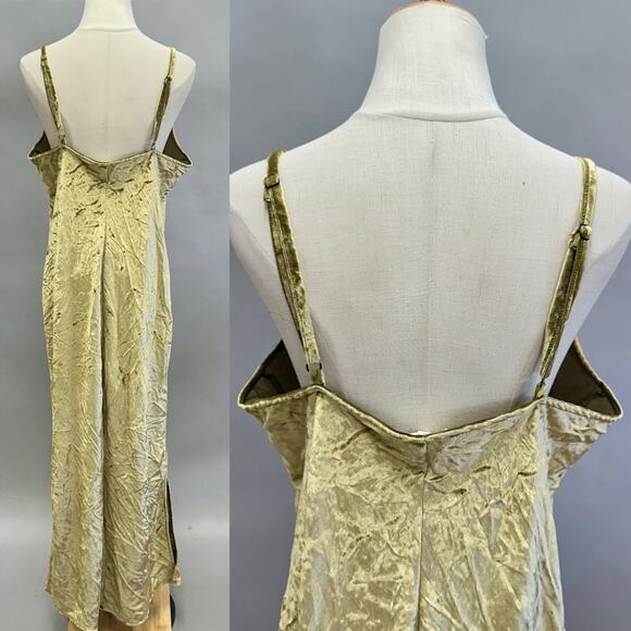 Lou & Grey crushed velvet slip maxi dress chartreuse size Large - Picture 6 of 16